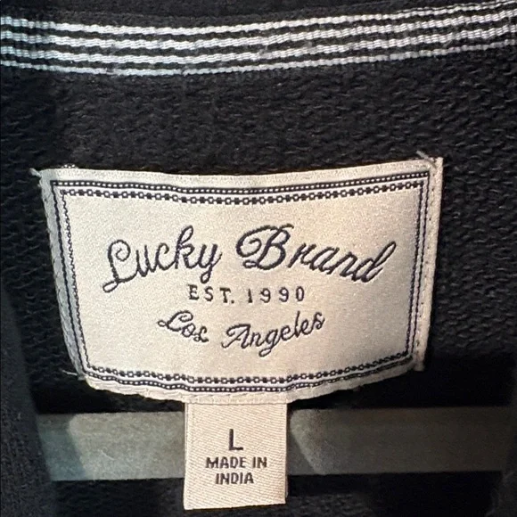 Lucky Brand long sweatshirt sweater cardigan button two pocket cotton terry L - Picture 2 of 9